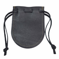 Handcrafted black leather drawstring pouch displayed with antique compass, vintage keys, and collectible coins, ready for life's adventures.  Made in the USA.