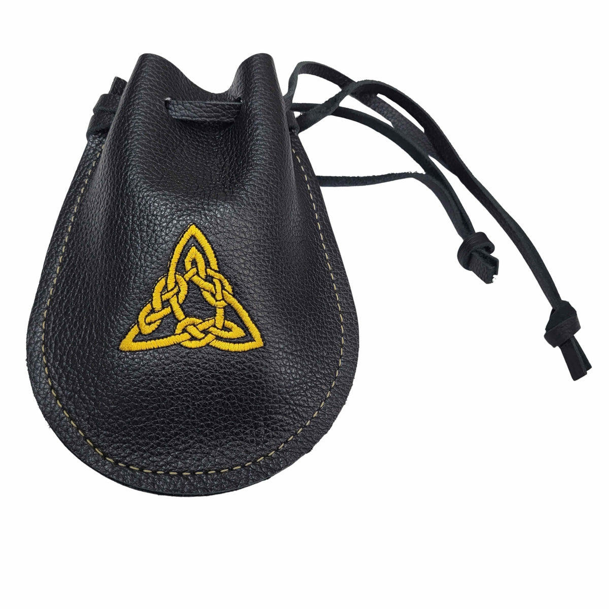 Handcrafted embroidered leather drawstring pouch inspired by Renaissance Festival adventures, perfect for dice, coins, jewelry, and everyday carry.