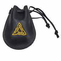 Handcrafted embroidered leather drawstring pouch inspired by Renaissance Festival adventures, perfect for dice, coins, jewelry, and everyday carry.