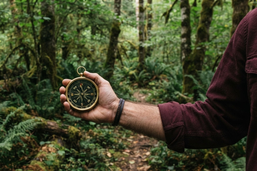Man holding compass.