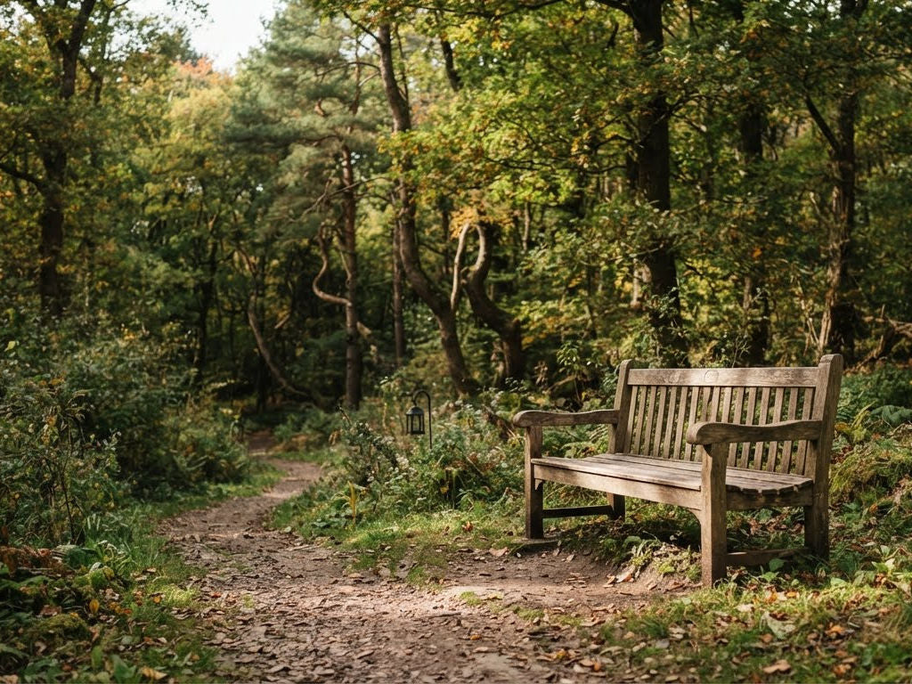 Park bench surrounded by the woods